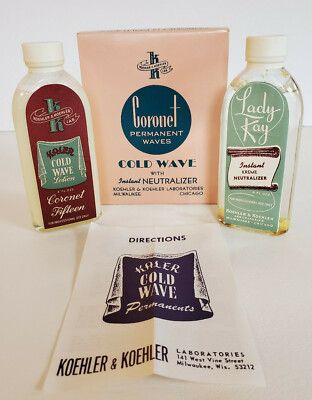 Vtg 1950s CORONET COLD WAVE PERM KIT Pink Box KOEHLER LADY KAY Movie Set Display