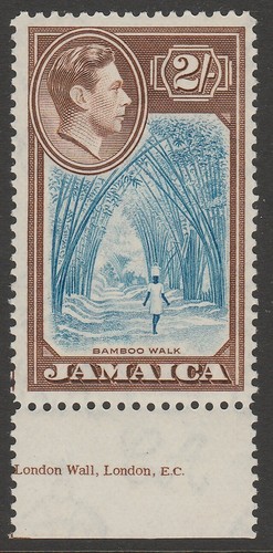 Jamaica MINT GVI 1938-52 2/- blue & chocolate sg131 MNH printer imprint selvedge - 第 1/2 張圖片