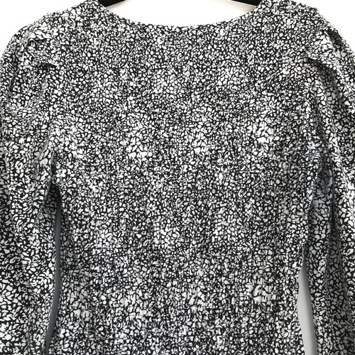 Parker Small Black White Abstract Smocking Cotton Blend Long Sleeve Mini Dress - Picture 6 of 10