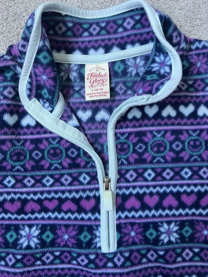 Толстовка для девочек Faded Glory размер L (10/12) фиолетовая 1/4 карманы на молнии сердца - Изображение 4 из 4