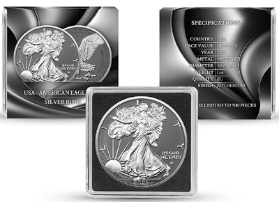 #ad #ad Silver Ring American Silver Eagle 2025 $1 1 oz Silver BU Coin Ruthenium Finish $169.90