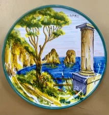 Vietri Pottery-8’’ Plate With Capri Scenery.Made/painted by hand in Italy