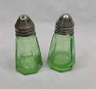Hazel Atlas Uranium Green Depression Glass Salt & Pepper Shaker Octagon MCM (b)