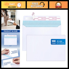 100 Count Self-Seal Security Envelopes, Small Letter Size 3 x 6 ", White No Win