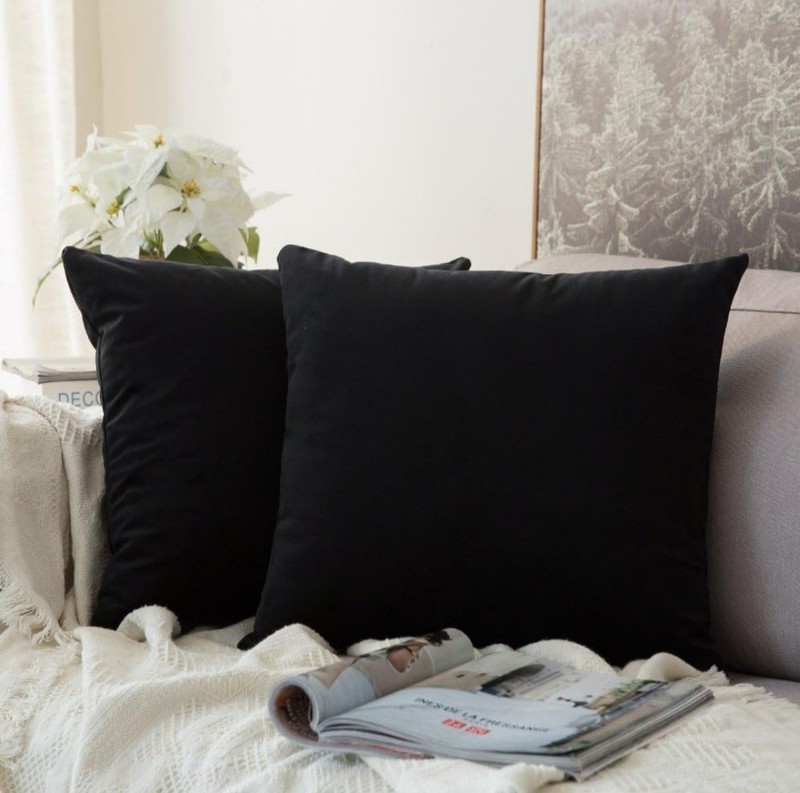MIULEE Pack of 2, Velvet Soft Solid Decorative Square Throw Pillow Covers Set...