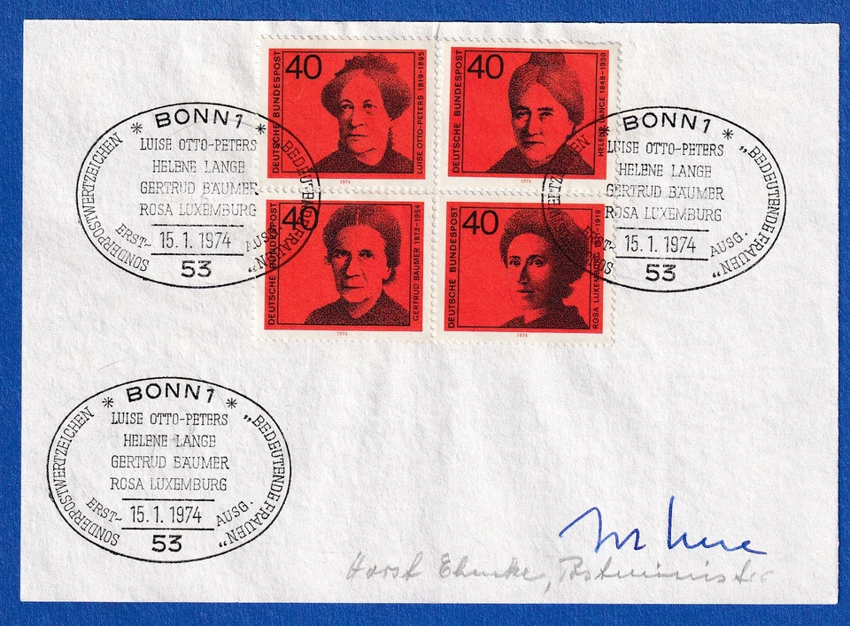 Horst Ehmke original-Autogramm auf Vorlage mit Briefmarke 1974 - Bild 1 von 1