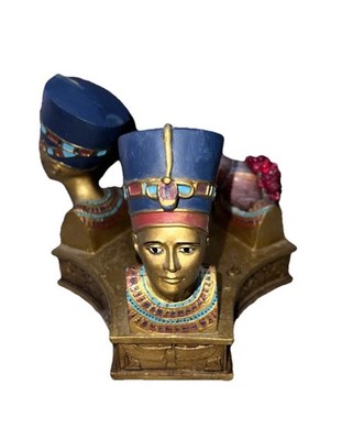 Vtg Egyptian Nefertiti Tea Light Candle Holder Egyptology Pharaoh Hieroglyph
