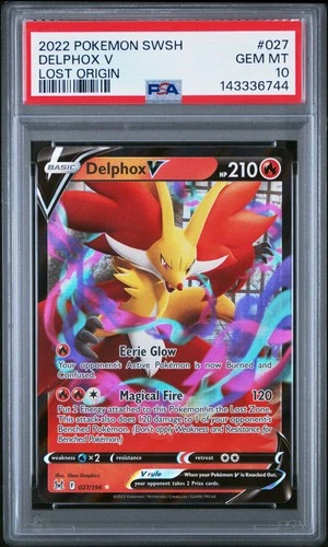 2022 POKEMON SWORD & SHIELD LOST ORIGIN #027 DELPHOX V PSA 10