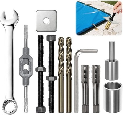 12PCS Complete Pool Cover Anchors Removal Tool Kit Tap Wrench and Hex Wrench New