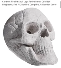 Ceramic Fire Pit Skull Logs for Indoor or Outdoor Fireplaces, Fire White-1 pack