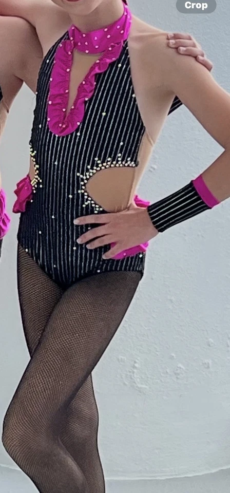 Disfraz de jazz negro y rosa personalizado para niñas talla 10/11: con puños y tocado  Foto 3 de 3