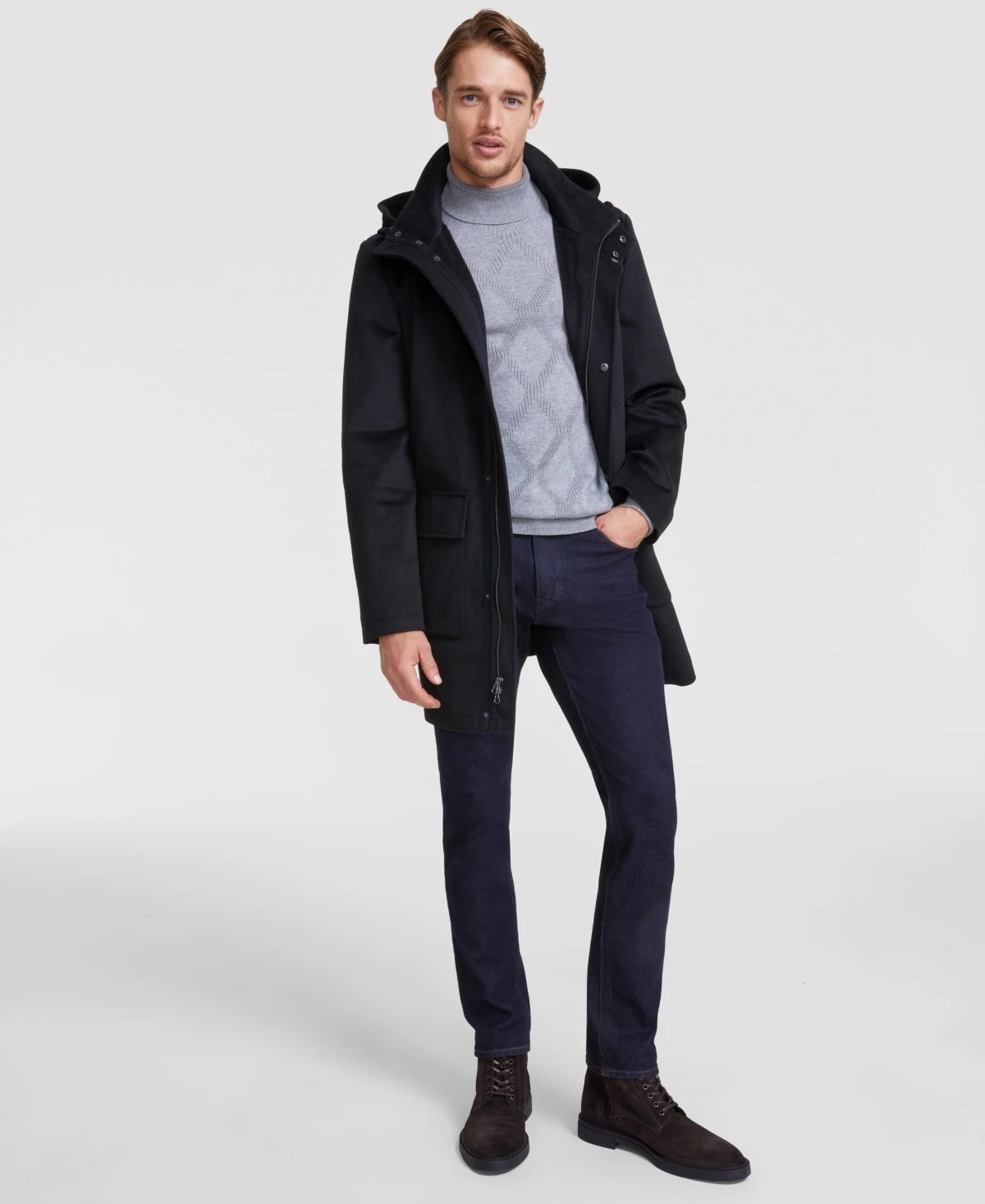 Calvin Klein Mens Mayville Black Overcoat Coat 42R Black