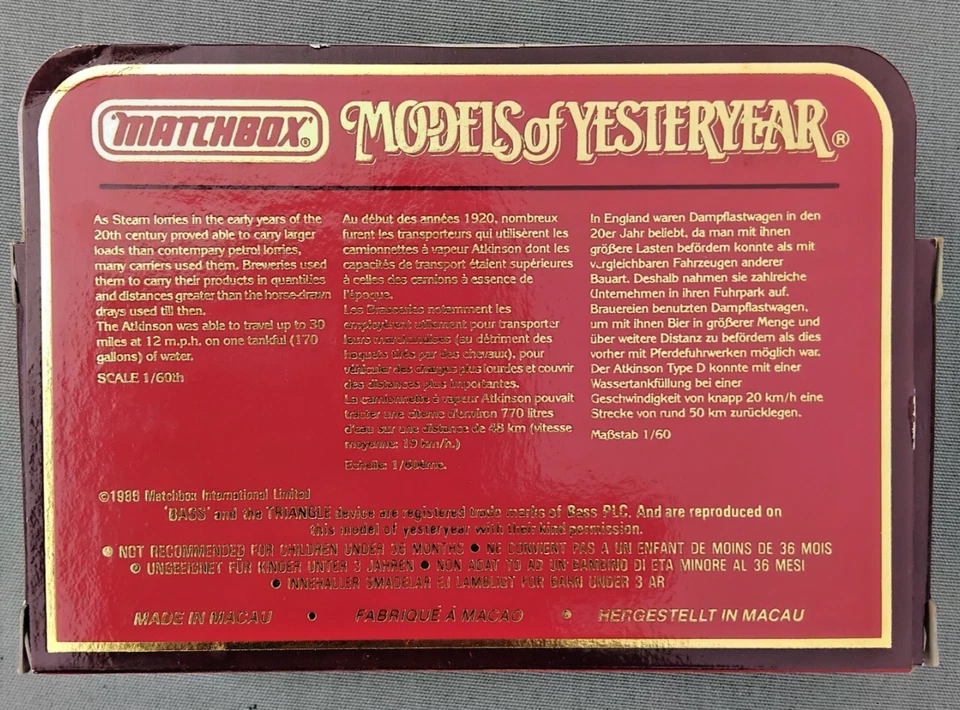 Matchbox Models of Yesteryear Y-18 1918 Atkinson 'D' Type Steam Lorry (Bass & Co - Image 2 of 4