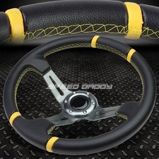 350mm Yellow Stripe Lightweight 6bolt Leather Dark Green Racing Steering Wheel