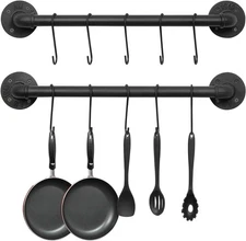 OROPY Wall Mounted Pot Pan Rack 21'' Set of 2, Industrial 21.6'', Black 