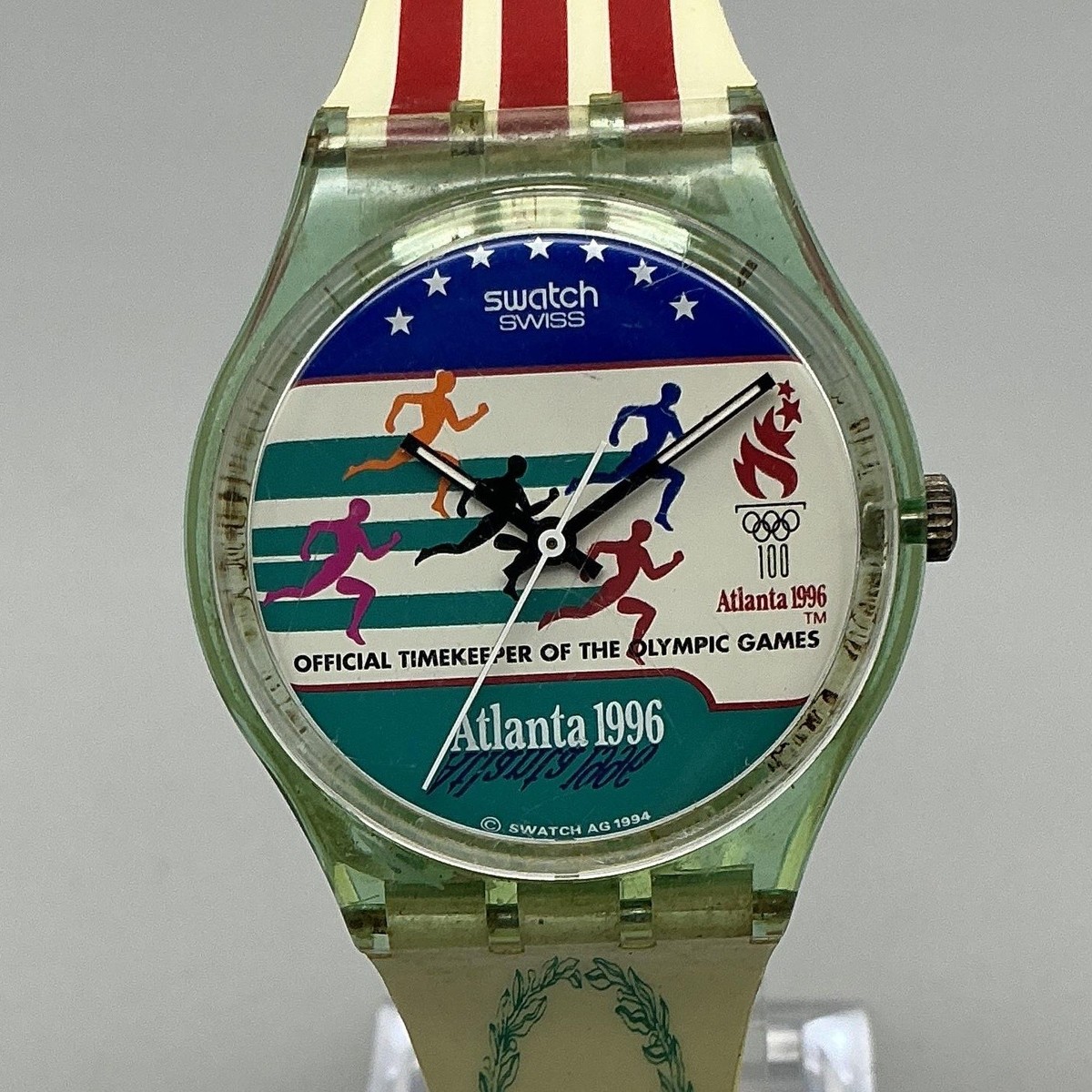 Vintage Swatch Atlanta 1996 Mens Watch 34mm Olympic USA Flag Swiss