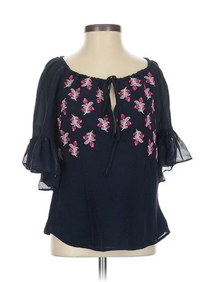 Cinq à Sept Women Black 3/4 Sleeve Silk Top XXS