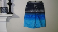 Gerry Black Blue Water Pattern Swim Trunks Microfiber Shorts Liner Boys M-10/12