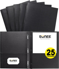 2 Pocket Folders with Prongs 25 Pack, Black , Paper Folders with 2 Pockets and