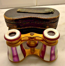 Antique Lemaire Fabi Paris Purple Mother of Pearl Opera Glasses w/ Original Case