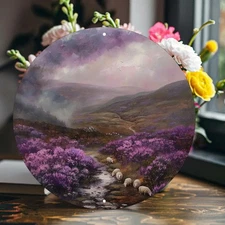 2D Flat, 1pc 8-Inch Round Aluminum Wall Sign - Humid Scottish Highland Landscape