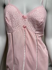 Vtg Lingerie Slip Dress 38 60s 70s Pink Made In England Nylon Lace Glam Barbie