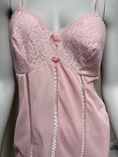 Vtg Lingerie Slip Dress 38 60s 70s Pink Made In England Nylon Lace Glam Barbie