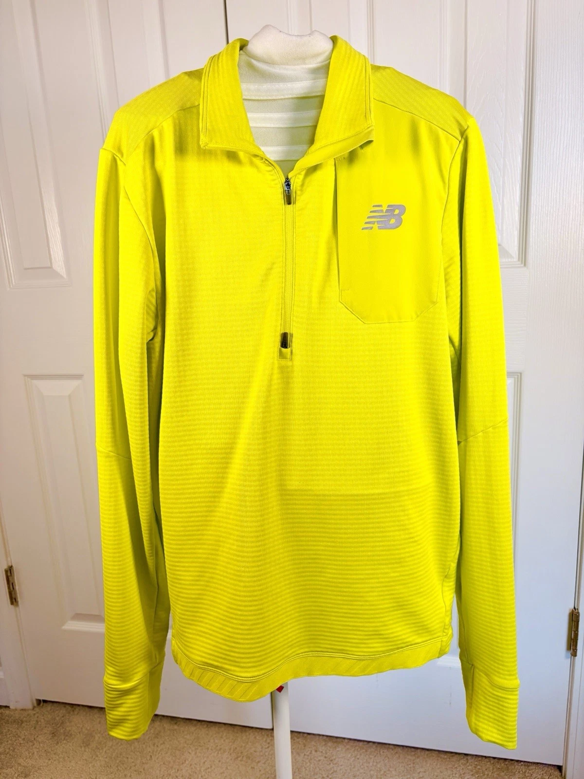 New Balance Mens Sz M Neon Yellow Quarter Zip Dry Athletic Pullover Longsleeve