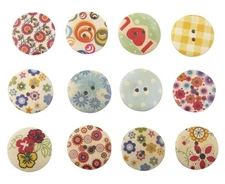 Round Flower Painted Wooden Sewing Buttons 30 PCS 30mm 1.18" Assorted