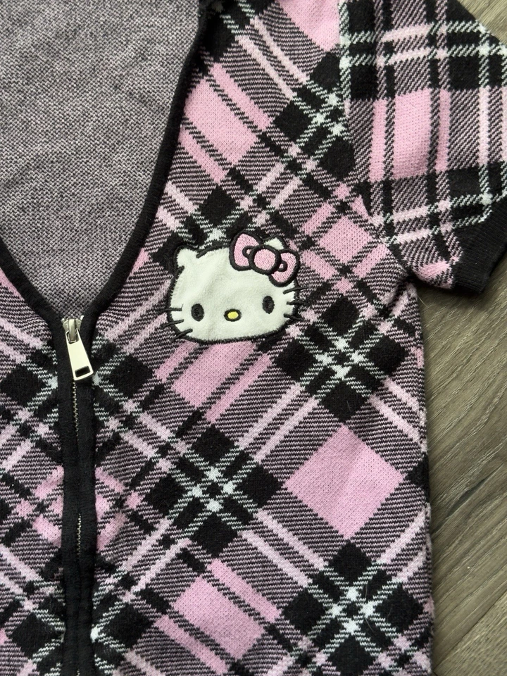 Chaleco Suéter Hello Kitty And Friends Rosa y Blanco a Cuadros Niñas Foto 2 de 4