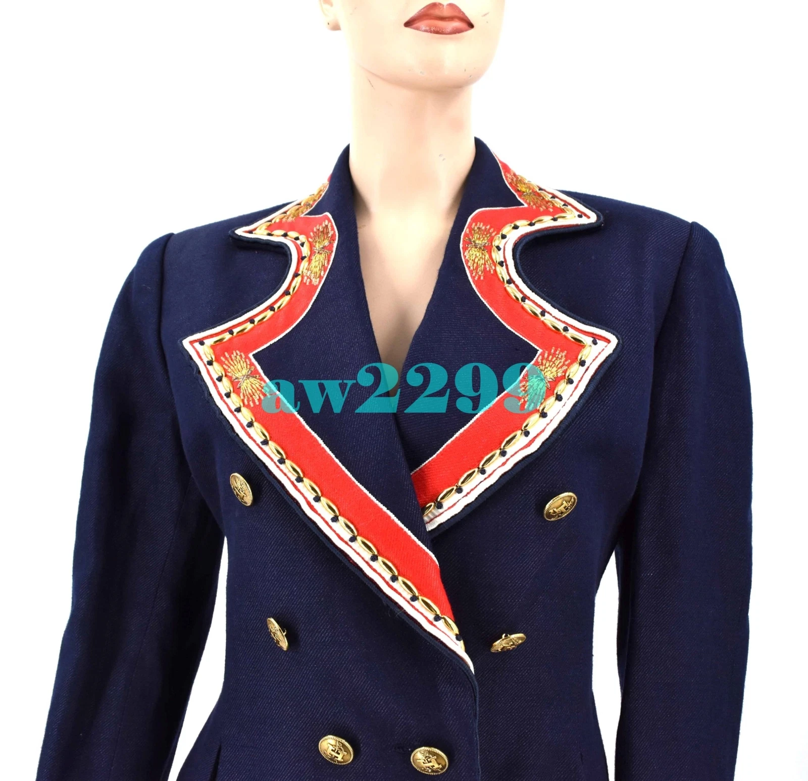 HERMÈS GIACCA BLAZER CON BORCHIE HERMES ANNI '70 VINTAGE DOPPIO PETTO FR 38 RARA DA TROVARE