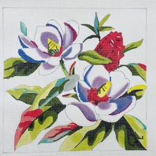 Colors of Praise hand painted needlepoint canvas 9 x 9 Magnolias Flowers 13 ct