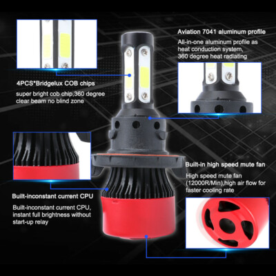 4 PCS H13 9008 LED Headlight Hi/Lo Beam 6000K White 1:1 Size 200 - Foto 2