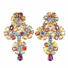 925 Sterling Silver Earrings Pear Sapphire Rhodolite Tanzanite Gemstone Jewelry