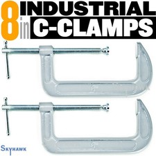 2pc- 8" INDUSTRIAL C-CLAMPS Malleable Steel Frame 8  Opening 3-5/8" Depth