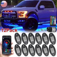 12 Pod RGB LED Rock Lights Kit Offroad Truck Underbody Neon Music Bluetooth APP