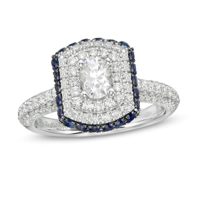 Vera Wang Love Oval CZ Diamond & Sapphire Halo Engagement Ring 14K Gold Finish