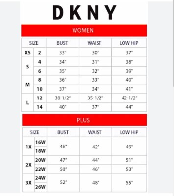 dkny plus size chart