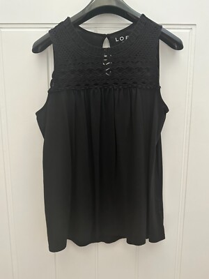 Ann Taylor LOFT Crochet Sleeveless Tank Top Black Medium NEW