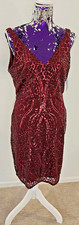 NWT Nightway Women's V-Neck Sleeveless Size 10 Sequined Sheath Red/Merlot Prom