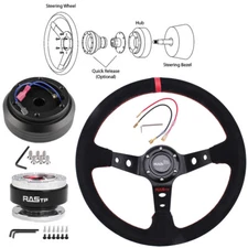 New Red Suede Steering Wheel+Short Hub Adapter+Quick Release for Honda Civic EK
