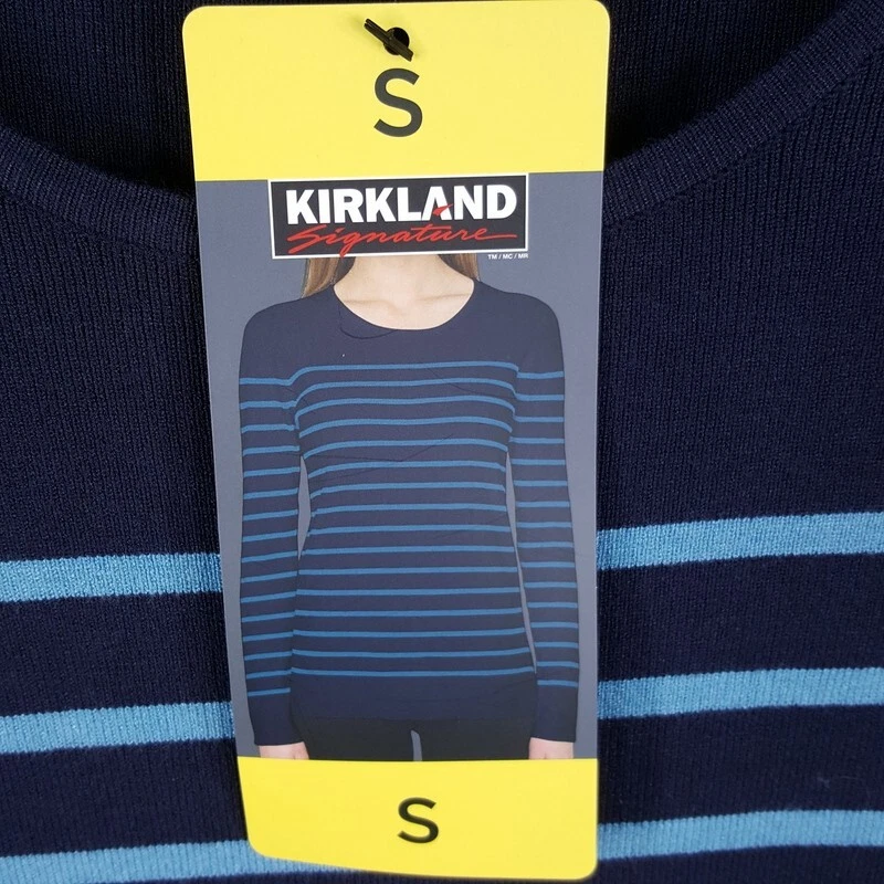 Suéter KIRKLAND para mujer pequeño azul a rayas cuello redondo tejido Foto 2 de 4