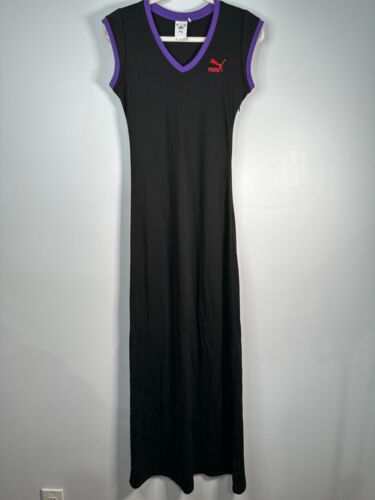 Puma Dua Lipa Jersey Maxi Dress Size XS Black V-Neck Tee Summer Lightweight