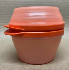 Tupperware Duo Bowl Set of 2 - Locking Seals - Orange/Coral 1 Cup + 2 Cup