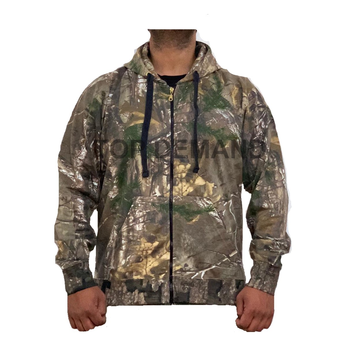 Game Camo Zip Hoodie - Woodland Camouflage Fleece Pullover, Heavyweight & Warm, Sizes S-5XL