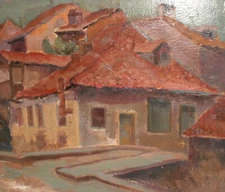 Vintage impressionist oil painting cityscape