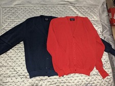 Blue Vtg Jantzen Cardigan Sweater Mens Large Red Button Up USA Made Hipster 2