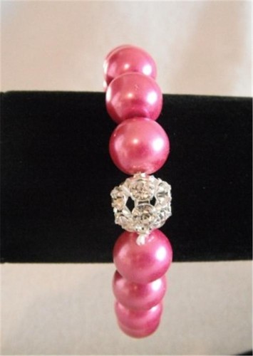 BRACELET NEW WITH TAGS PINK BEADED & RHINESTONE - 第 1/2 張圖片