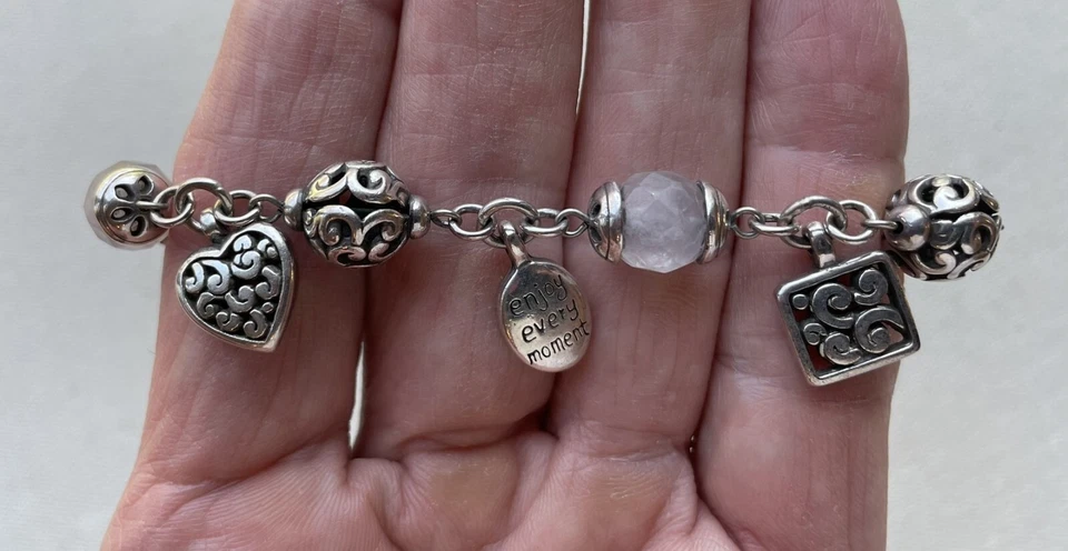 Brighton Filigree Spiritual Bead Inspirational Charm Bracelet Heart 7.5-8.5" - Image 4 of 4