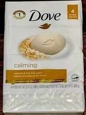 4 Bars Unilever Dove Calming Gentle Beauty Bath Soap Oatmeal & Rice Milk Scent